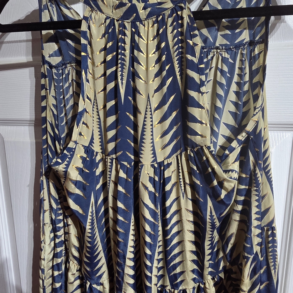 Elegant Blue and Gold Maxi Dress